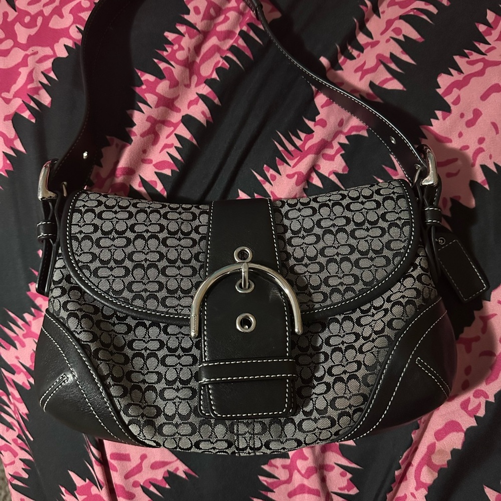 Coach Black and Gray Monogram Shoulder Bag